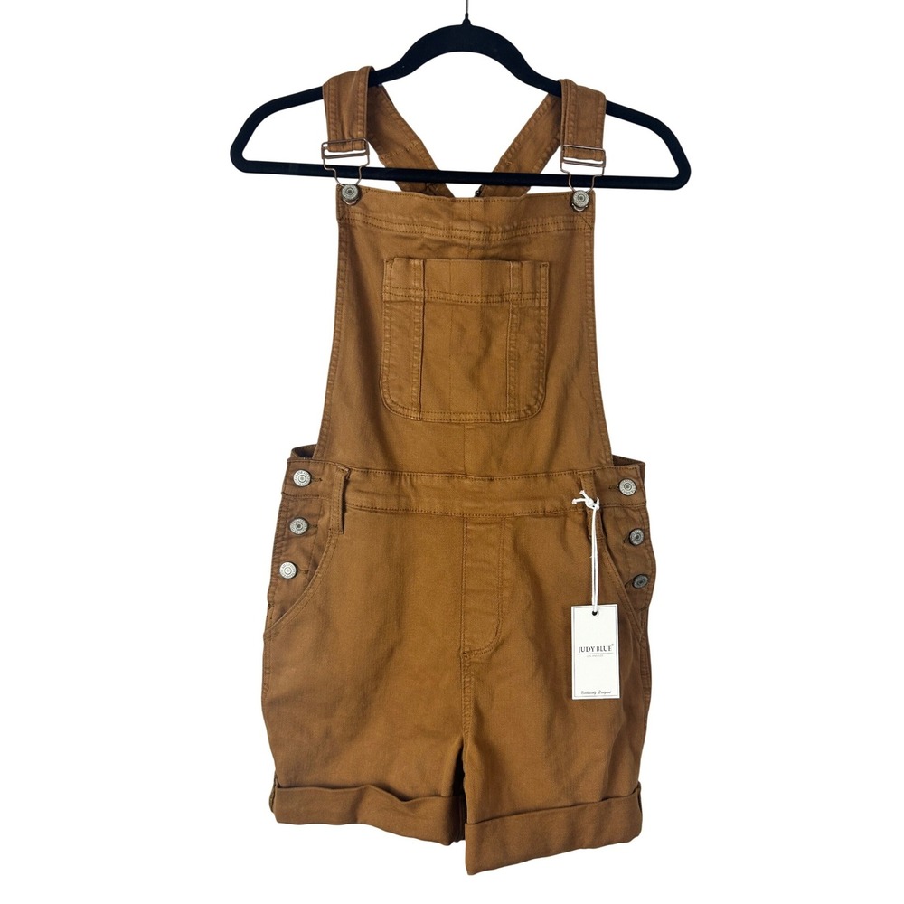 Judy Blue Brown Cuffed Denim Shortalls Size Small NWT